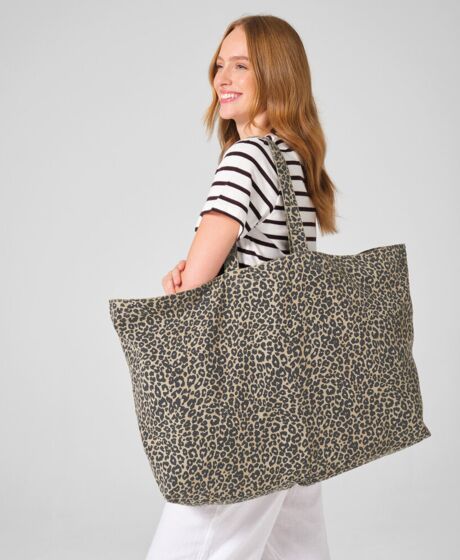 Leopard print canvas oversized tote bag Thumbnail