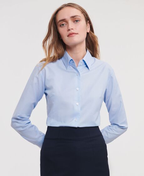 Russell Collection Ladies Long Sleeve Easy Care Oxford Shirt Thumbnail